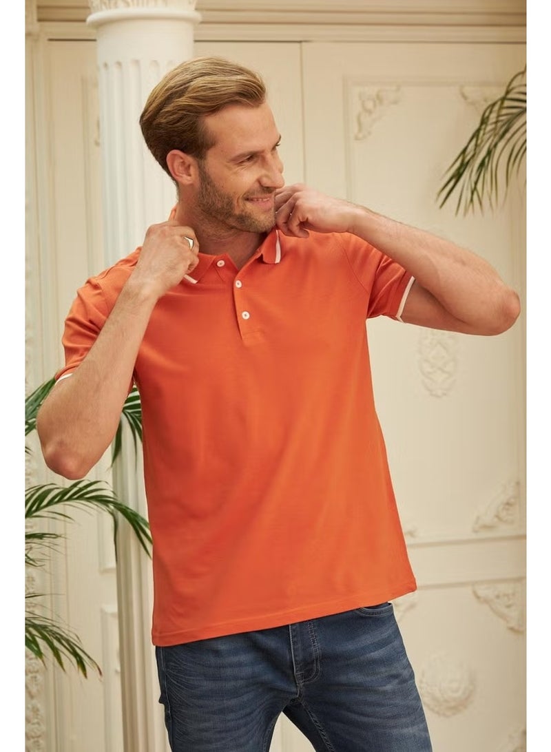 Odelon Men's Slim Fit Plain Polo Neck T-Shirt Orange - Image 2